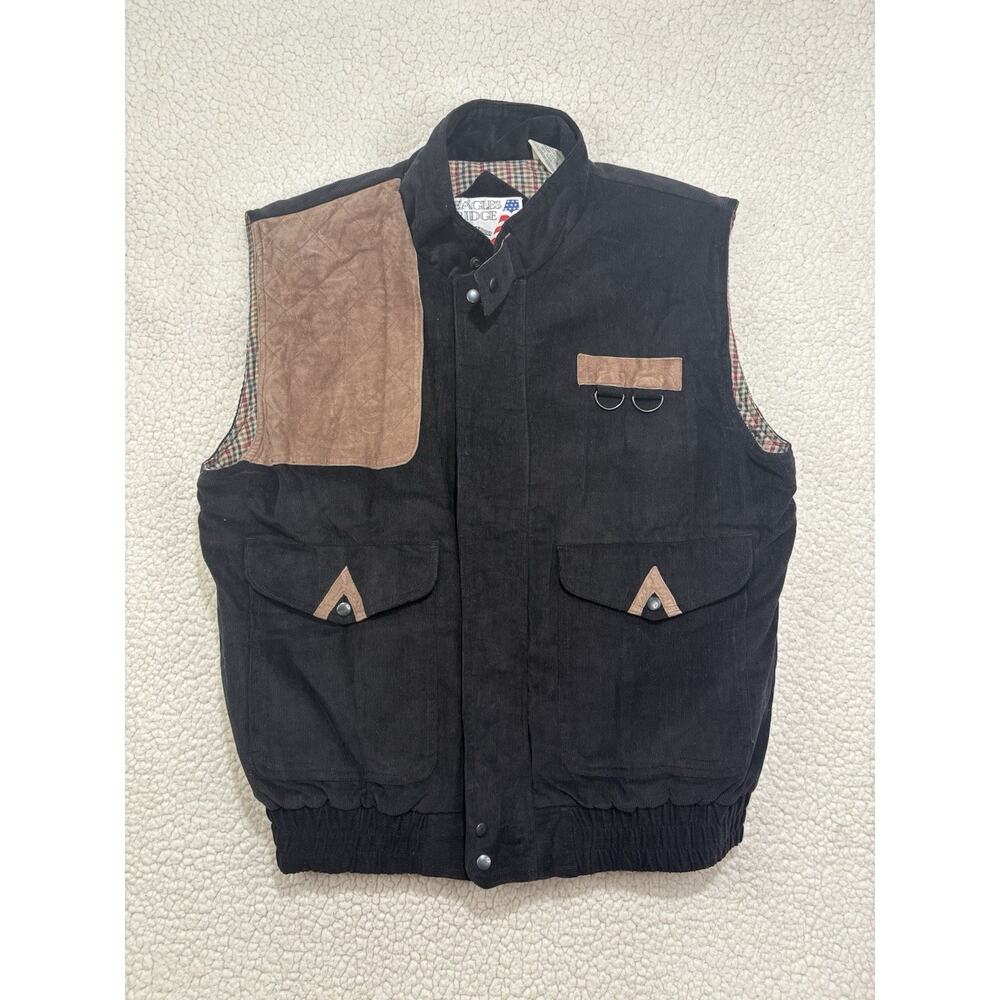 Vtg EAGLES RIDGE Insulated Corduroy Utility‎ Vest Sz L Hunting Fishing Outdoors